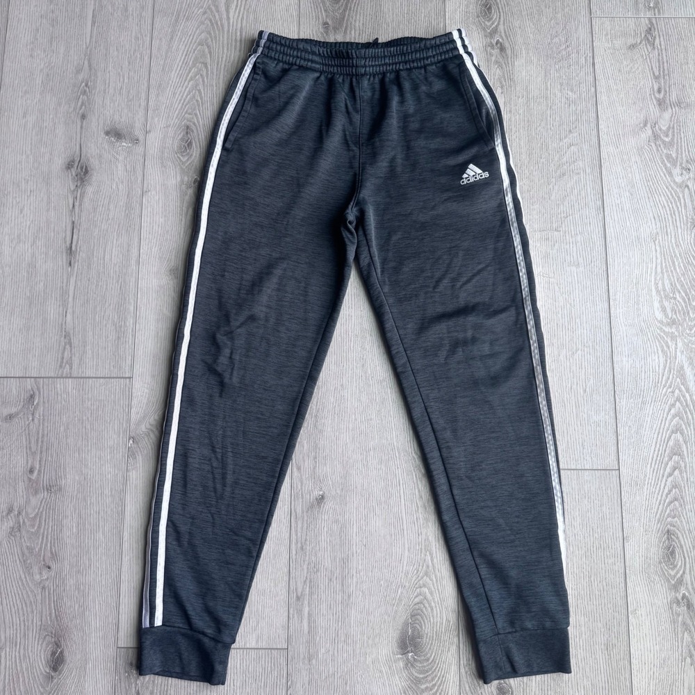 Adidas Boys Gray Heathered Fleece Joggers Side Stripe Sweatpants AK5872 L 14/16